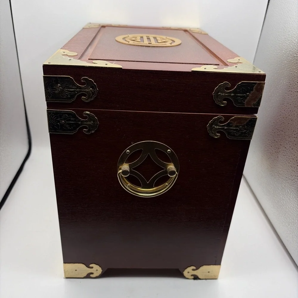 Asian Style Wooden Jewelry Chest Brass Hardware Storage Box